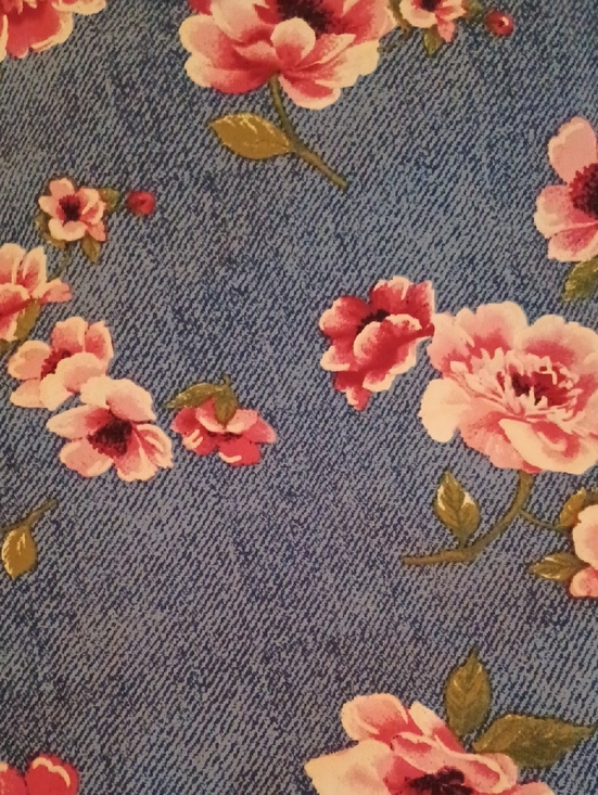 Bon Worth Blue Floral 3/4  Sleeve Top with Pink Flowers - Picture 3 of 6